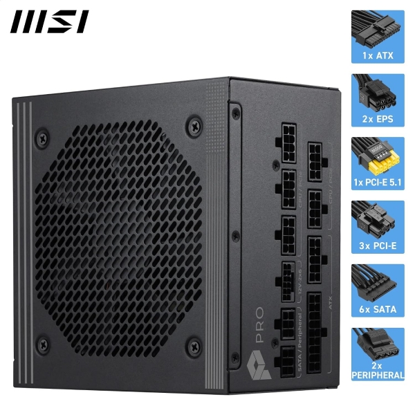 Fonte de alimentação 850W 80 Plus Platinum MSI Pro A850PL Modular