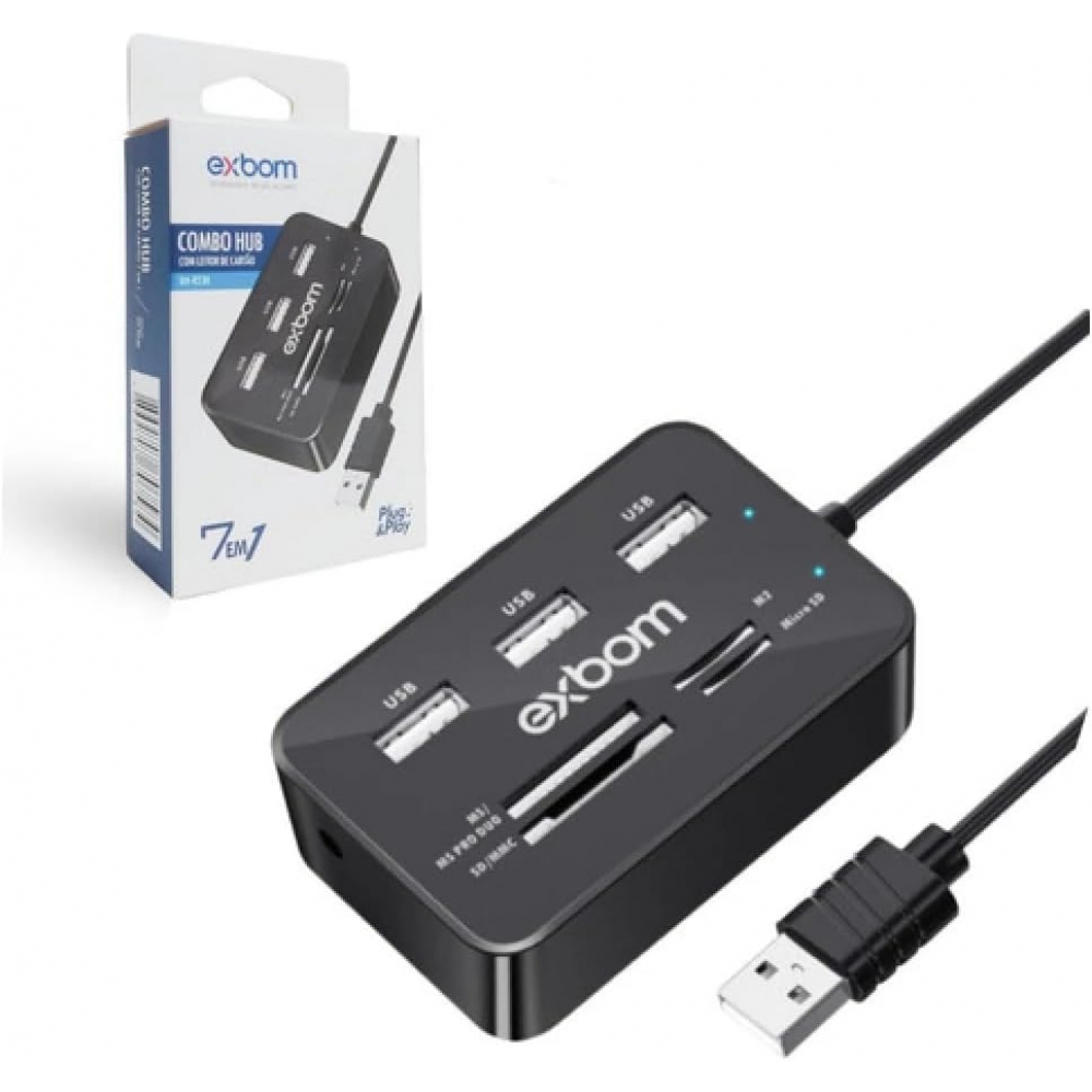 Leitor Cartao de Memoria e Hub usb Exbom UH-R230