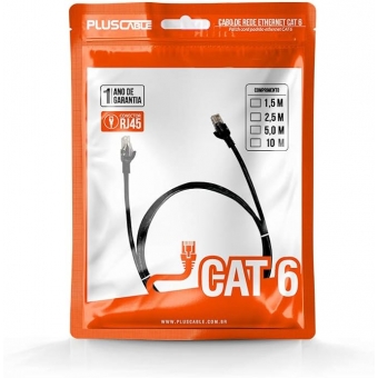 Cabo Rede Patch Cord CAT6 5m Pluscable PC-ETH6U50BK Preto