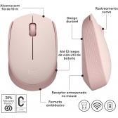 Mouse sem Fio USB Logitech M170 - Rosa