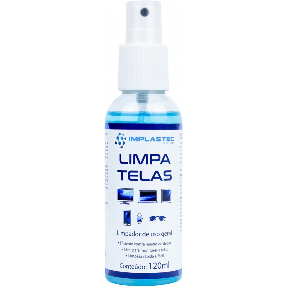 Limpa Tela Implastec 60ml + 3 Flanelas anti risco