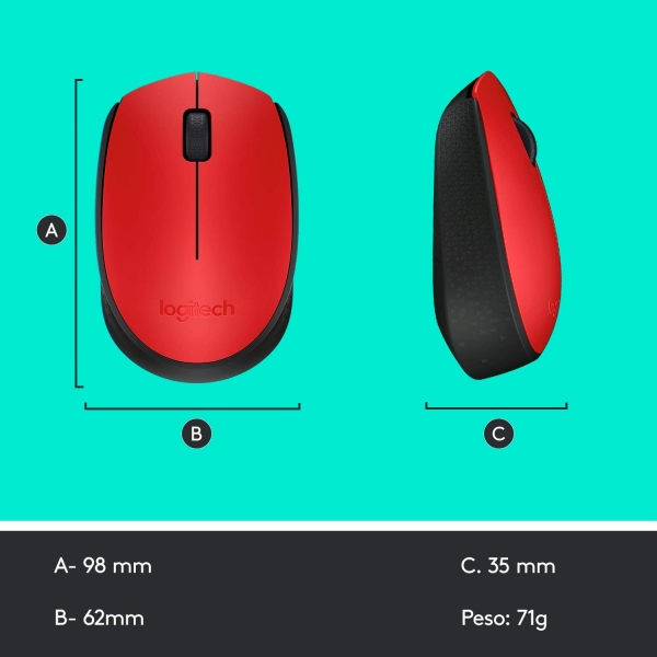 Mouse sem Fio USB Logitech M170 - Vermelho