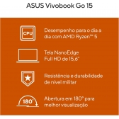 Notebook Asus Vivobook E1504F AMD Ryzen 5-7520u 8GB DDR5 256GB SSD Tela 15.6 Full HD Radeon 610M Keep OS