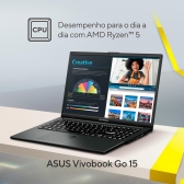 Notebook Asus Vivobook E1504F AMD Ryzen 5-7520u 8GB DDR5 256GB SSD Tela 15.6 Full HD Radeon 610M Keep OS