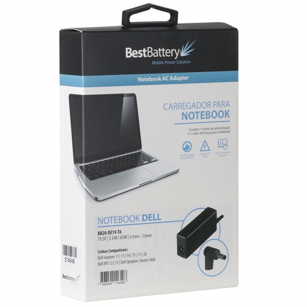 Fonte para notebook Dell 19,5V 3,34A 65W BB20-DE19-T6 (Pino Fino)