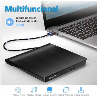 Gravador USB CD/DVD Externo Slim MR0013