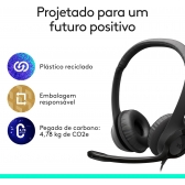 Headset Fone de Ouvido audio digital Logitech H390 Preto USB C