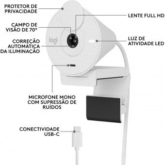 Web Cam Full HD 1080P Logitech Brio 300 Branca