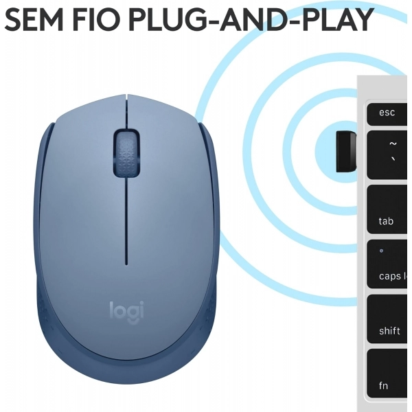 Mouse sem Fio USB Logitech M170 - Azul Gray