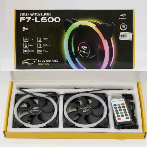 Kit Cooler Fan com 2un 120mm C3 Tech LED F7-L600RGB e controle