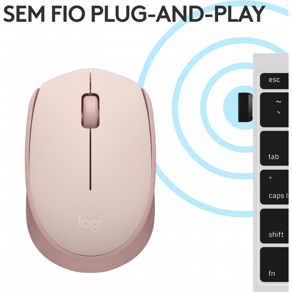 Mouse sem Fio USB Logitech M170 - Rosa