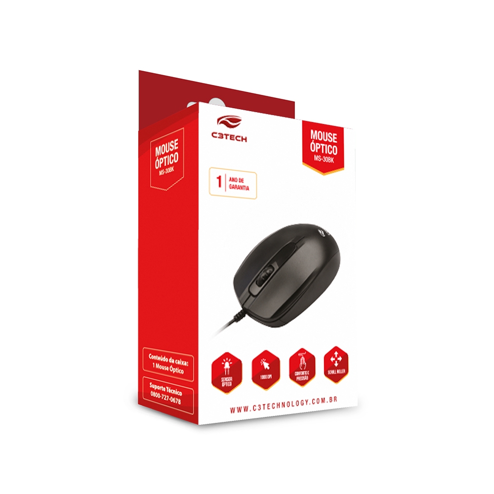 Mouse USB C3 Tech MS-30BK Preto