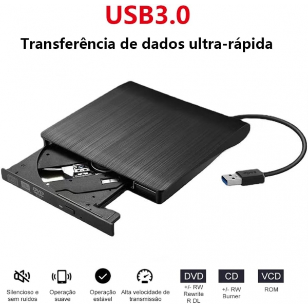 Gravador USB CD/DVD Externo Slim MR0013