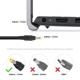 Fonte para notebook HP Pino Fino/Itautec/Vaio/PositivoSIM/Compaq 18,5V 3,5A 65W BB20-CP18-A