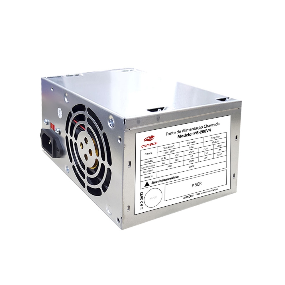 Fonte de alimentação ATX 200W C3 Plus/Tech PS-200V4 sem Cabo