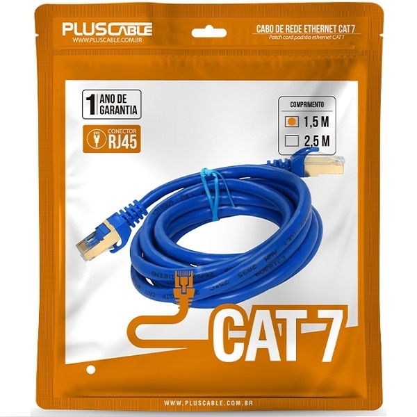 Cabo Rede Patch Cord CAT7 1,5m Pluscable ETH6U15BL Azul