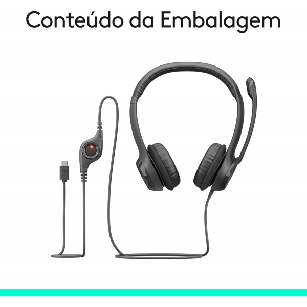 Headset Fone de Ouvido audio digital Logitech H390 Preto USB C