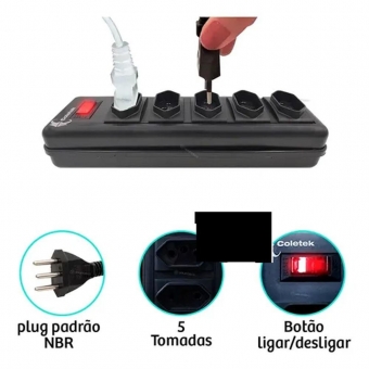 Filtro de Linha com 5 Tomadas Coletek FL-52BK