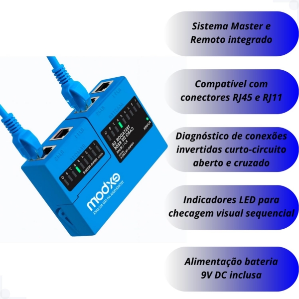 Testador de cabo RJ45 e RJ11 EXBOM Mini FEPRO-TR220