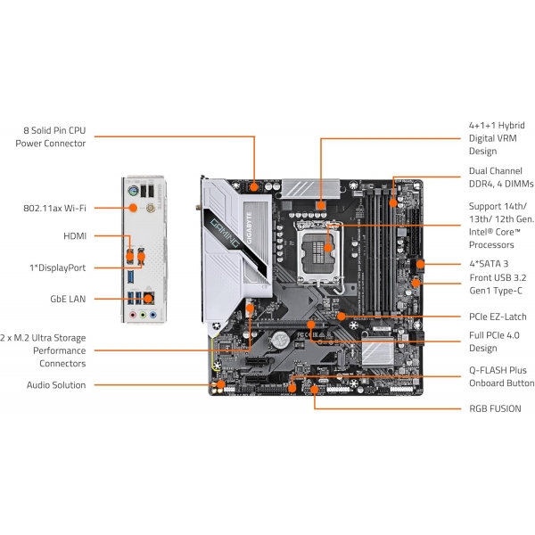 Placa Mae Gigabyte B760M G LGA1700 Micro ATX DDR5 WI-FI
