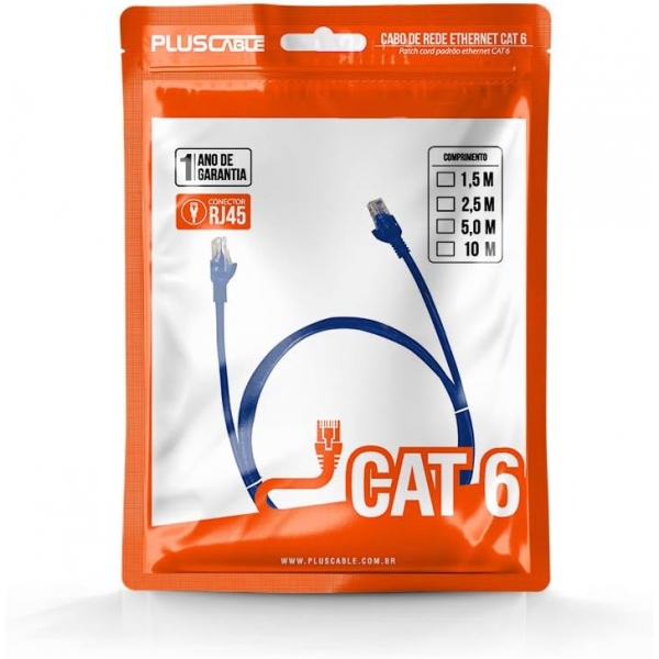 Cabo Rede Patch Cord CAT6 2,5m Pluscable ETH6U25BL Azul