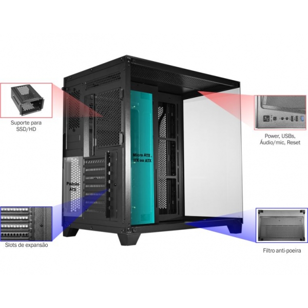 Gabinete Gamer ATX Kmex CG02J1 AQUARIO GHOST SHARK BLACK