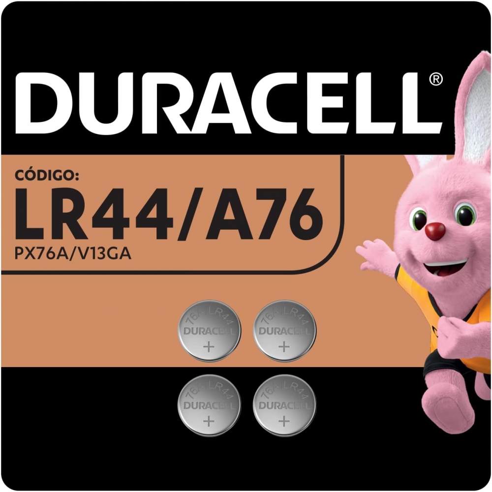 Bateria Alcalina Duracell 1,5V LR44 com 4UN - Moeda Peq