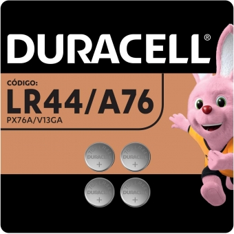 Bateria Alcalina Duracell 1,5V LR44 com 4UN - Moeda Peq
