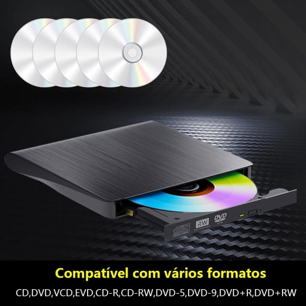 Gravador USB CD/DVD Externo Slim MR0013