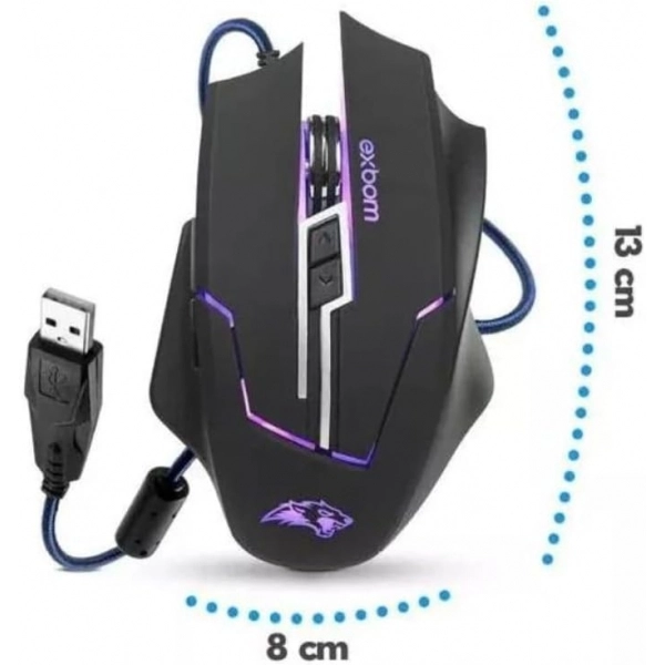 Mouse Gamer USB EXBOM MS-G270 3200 DPI RGB Preto