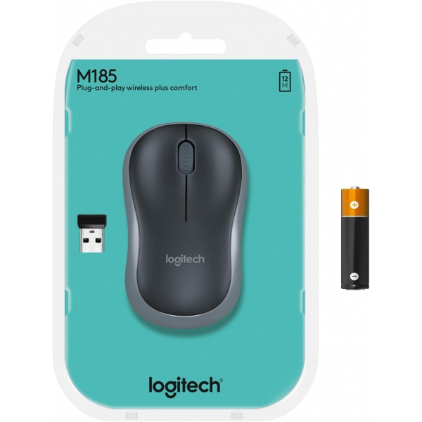 Mouse sem Fio USB Logitech M185 - Cinza