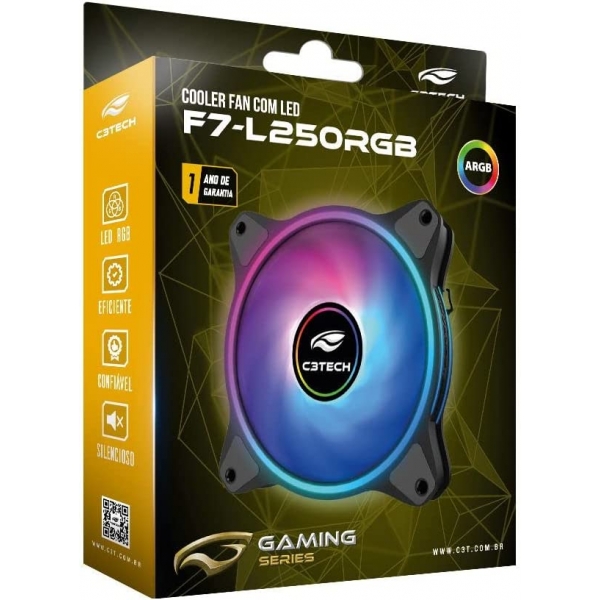 Cooler para Gabinete 12cm ARGB C3 Tech LED F7-L250RGB