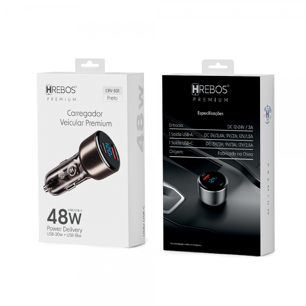 Carregador Veicular USB Celular 48W HRebos CRV-501