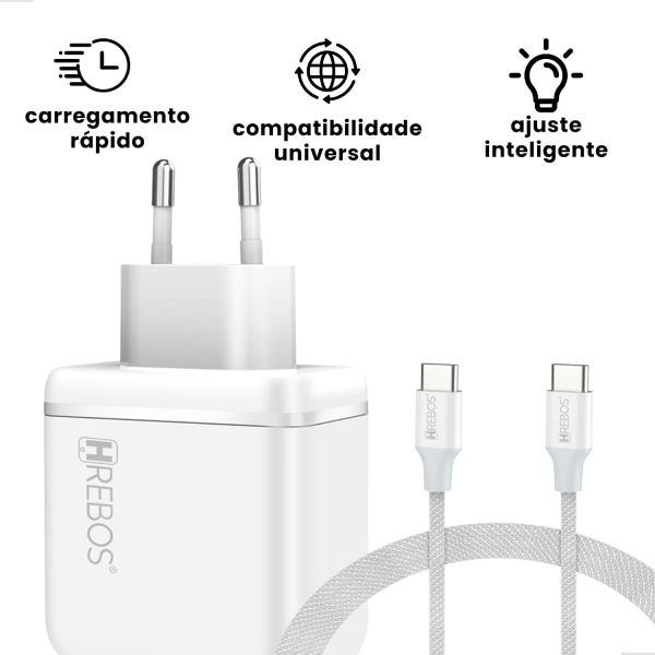 Carregador Celular Tipo C 65W  HRebos CRG-504i Branco