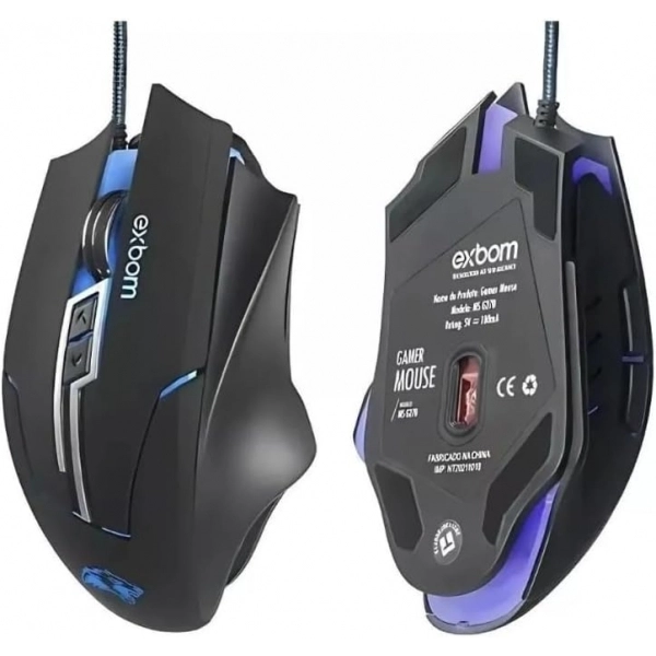 Mouse Gamer USB EXBOM MS-G270 3200 DPI RGB Preto