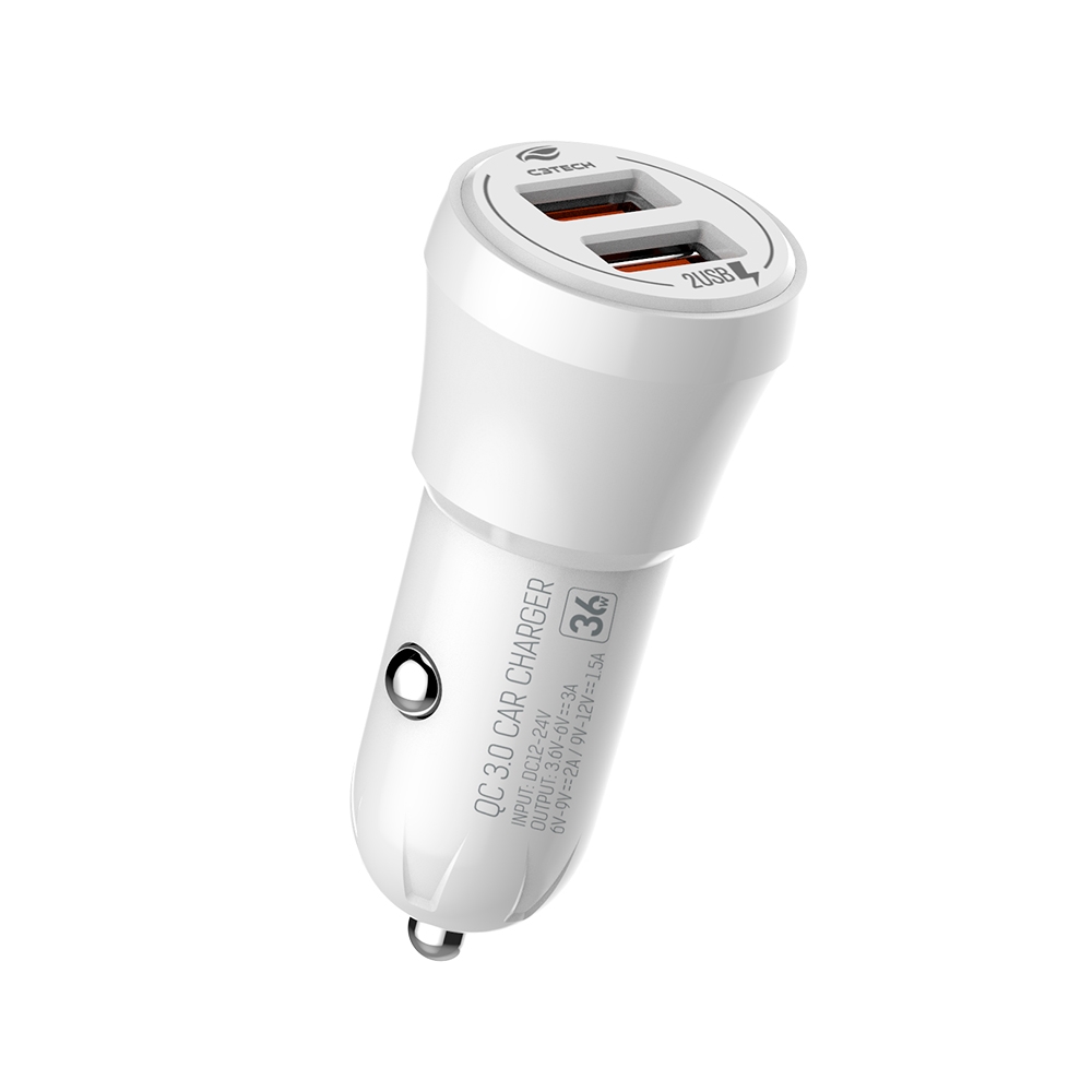 Carregador Veicular USB QuickCharge 3A C3 Tech UCV-Q230WH