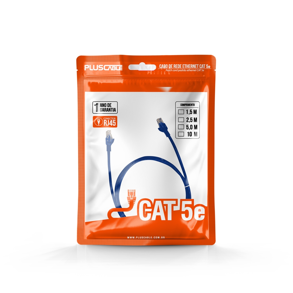 Cabo Rede Patch Cord CAT5E 10m Pluscable PC-ETHU100BL Azul