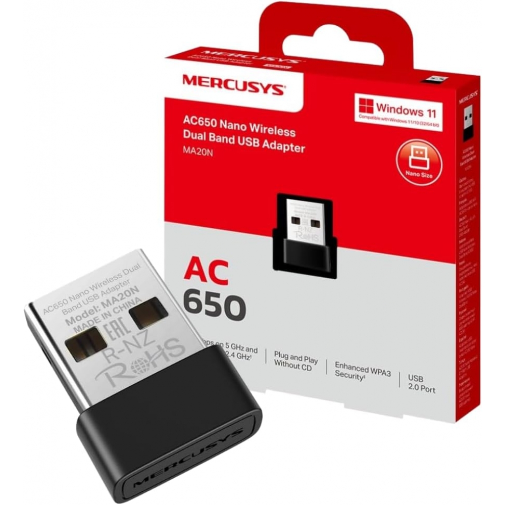 Adaptador USB Wireless AC650 Mercusys Ma20n Nano