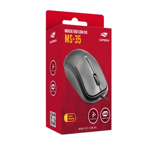 Mouse USB C3 Tech MS-35BK Preto