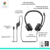 Headset Fone de Ouvido audio digital Logitech H390 Preto USB C