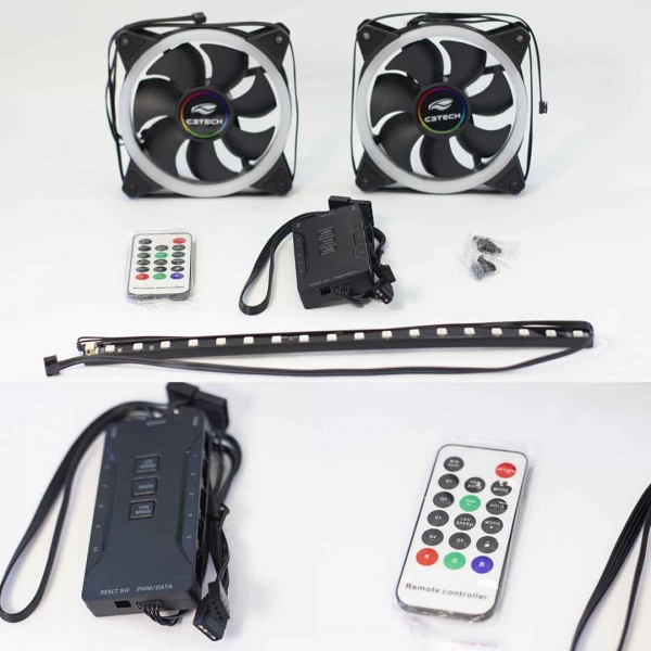 Kit Cooler Fan com 2un 120mm C3 Tech LED F7-L600RGB e controle