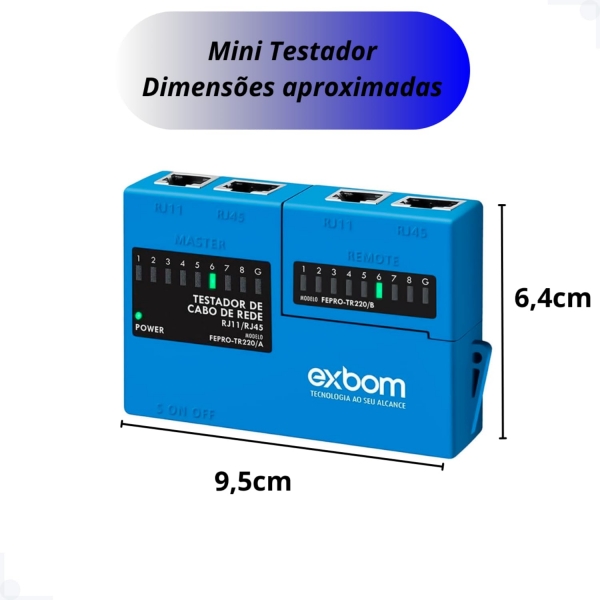 Testador de cabo RJ45 e RJ11 EXBOM Mini FEPRO-TR220
