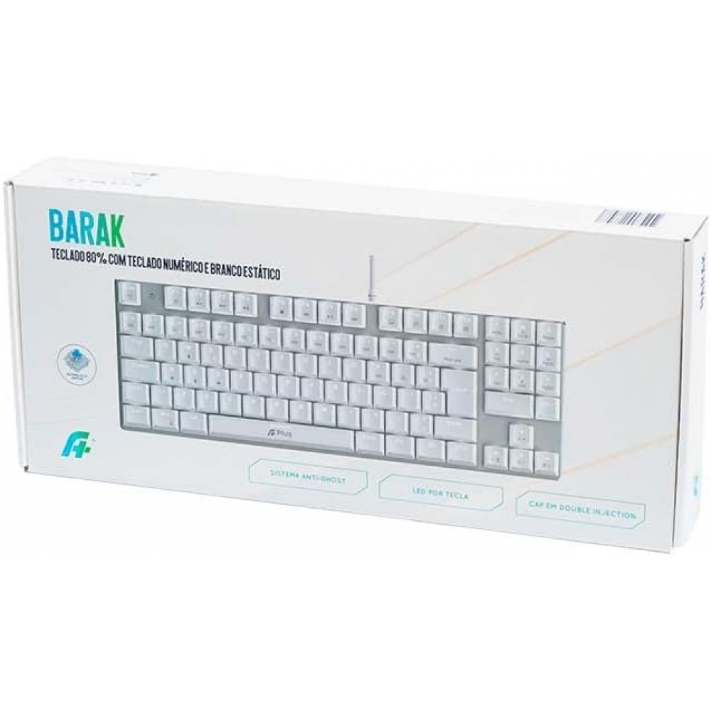 Teclado Mecânico Gamer A+ Plus Tech Barak White Led Branco Blue