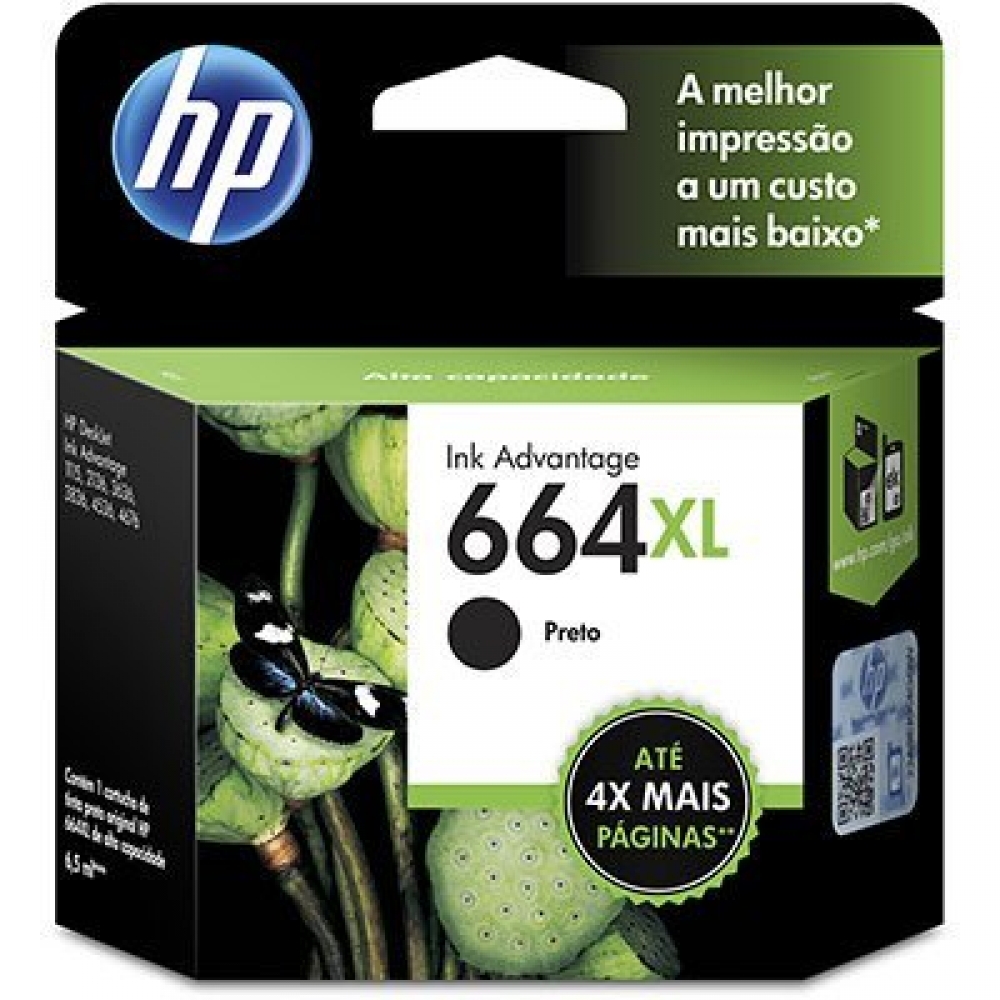 Cartucho HP 664 XL preto 8,5ml F6V31AB Original