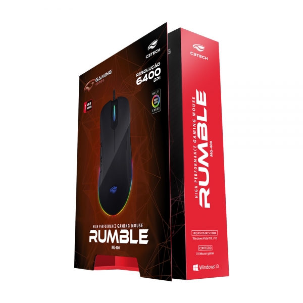 Mouse Gamer USB 6400Dpi C3 Tech Rumble MG-400BK