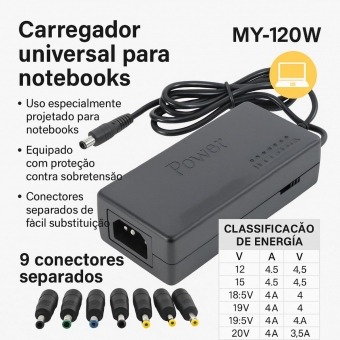 Fonte para notebook Universal 120W 12-24V MY-120W