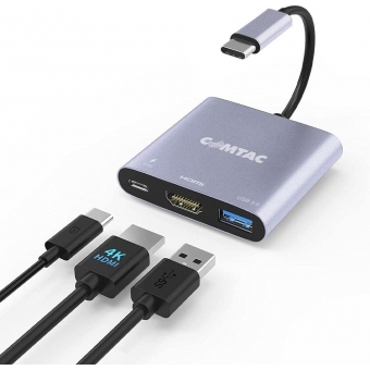 Adaptador USB C para HDMI 1.4 USB 3.0 e USB C 3.2 100w Comtac
