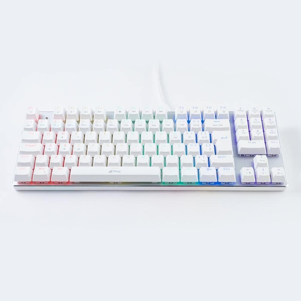 Teclado Mecânico Gamer A+ Plus Tech Barak White Led Rainbow