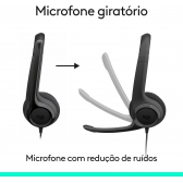 Headset Fone de Ouvido audio digital Logitech H390 Preto USB C