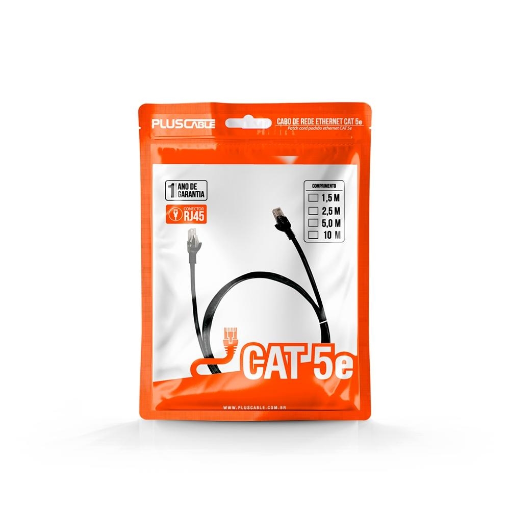 Cabo Rede Patch Cord CAT5E 10m Pluscable PC-ETHU100BK Preto